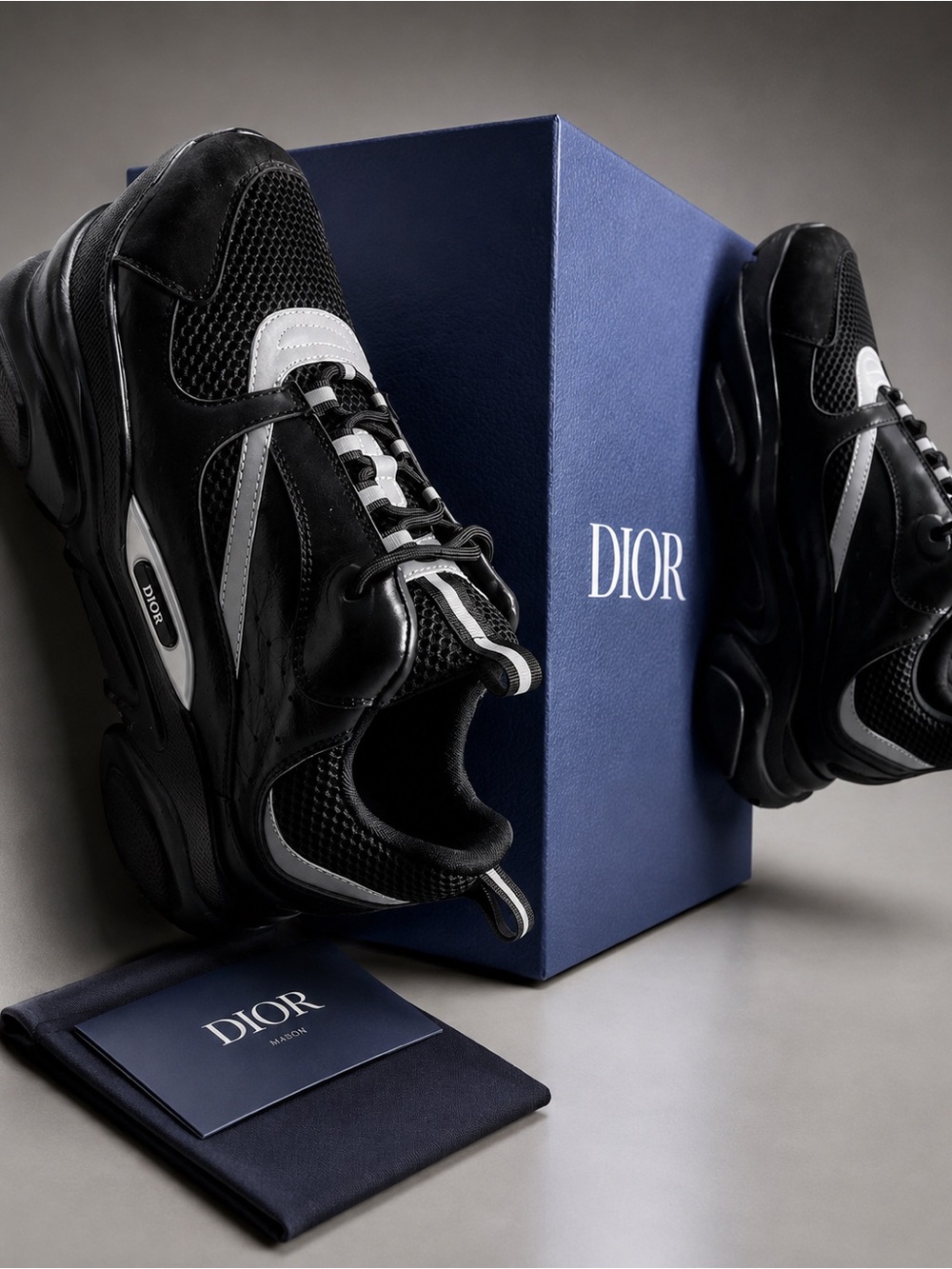 Dior Men's Black and White Mesh-Trim Sneakers